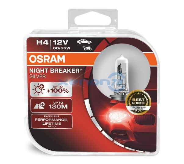 Галогеновая лампа H4 OSRAM (12v-60/55w/+100%) 64193NBS P43t