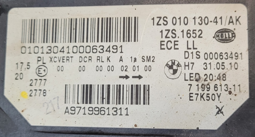 Фара BMW 5GT F07 LED левая 7199613-11 БУ (замена стекла, маски)83176332 