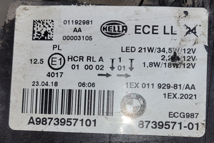 Фара BMW 1 F20 LED (15-19г.) левая 63118492455 БУ (замена стекла)