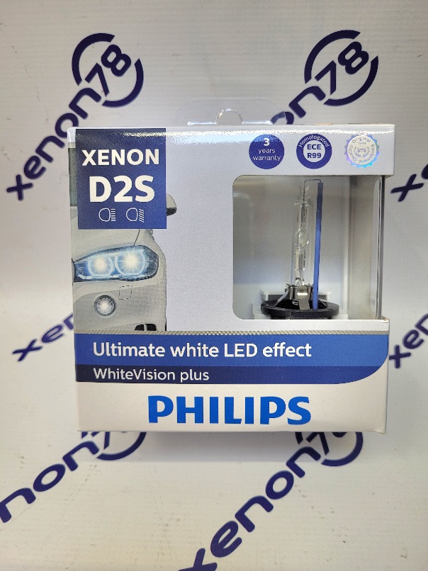 Лампа D2S PHILIPS WhiteVision plus (85122WHV2X2) +120% 5000K (Гарантия 1 год)
