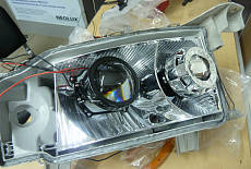Установка светодиодных линз (модулей) 3.0" Eneg A3 MAX в секцию ближнего света и установка светодиодных линз (модулей) 1.8" в секцию дальнего света в рефлекторные фары на Toyota bB