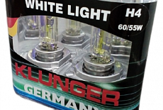 Галогеновые лампы белого света Klunger с цоколем (H1, H3, H4, H7, H8, H11, H27, H15, HB3, HB4, HIR2 (9012), H16, HB1, HB5, H13)